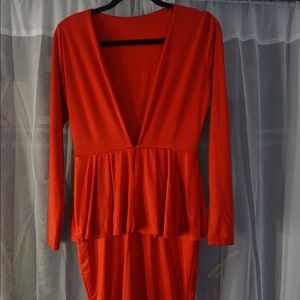 Knee length , deep v , long sleeve dress